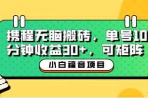 《携程无脑搬砖单号每天操作10分钟收益30+可矩阵》视频学习资料[MP4/32.9 MB]百度云网盘下载